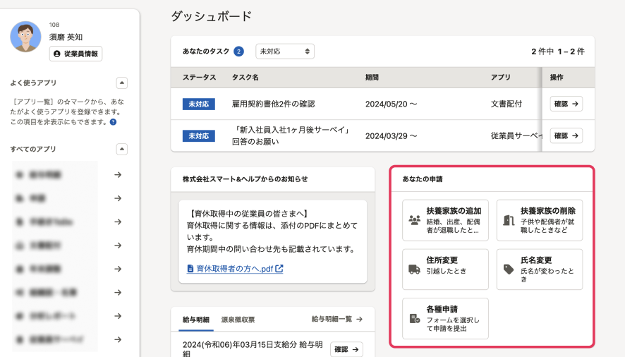 手続きの作成権限がある手続きウィジェット